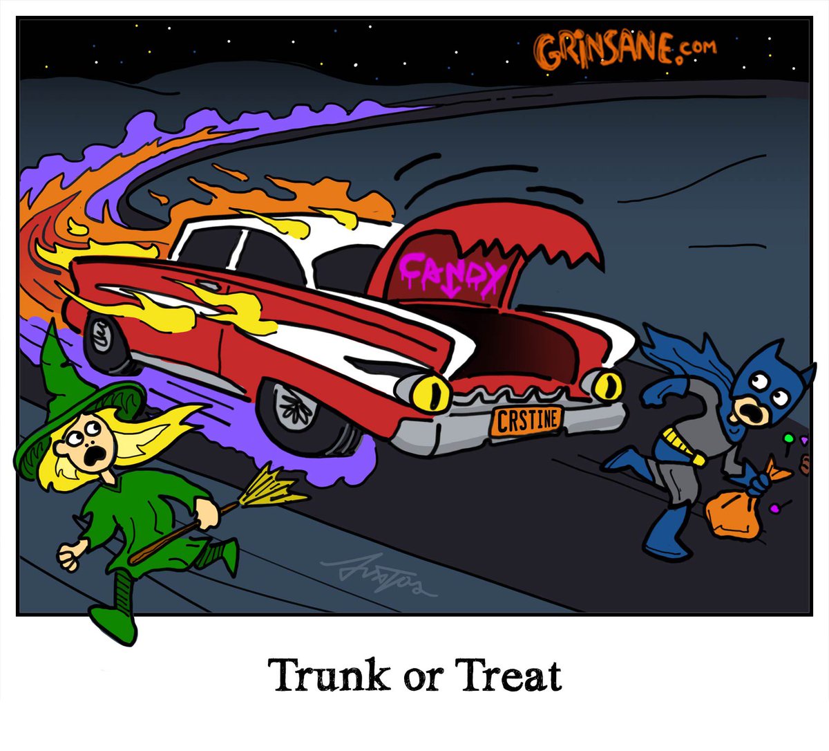 grinsane's tweet photo. Christine the killer car heard about a new Halloween tradition that she just has to be a part of. @StephenKing #TrunkorTreat #MutantFam https://t.co/nlhgjpnfWe