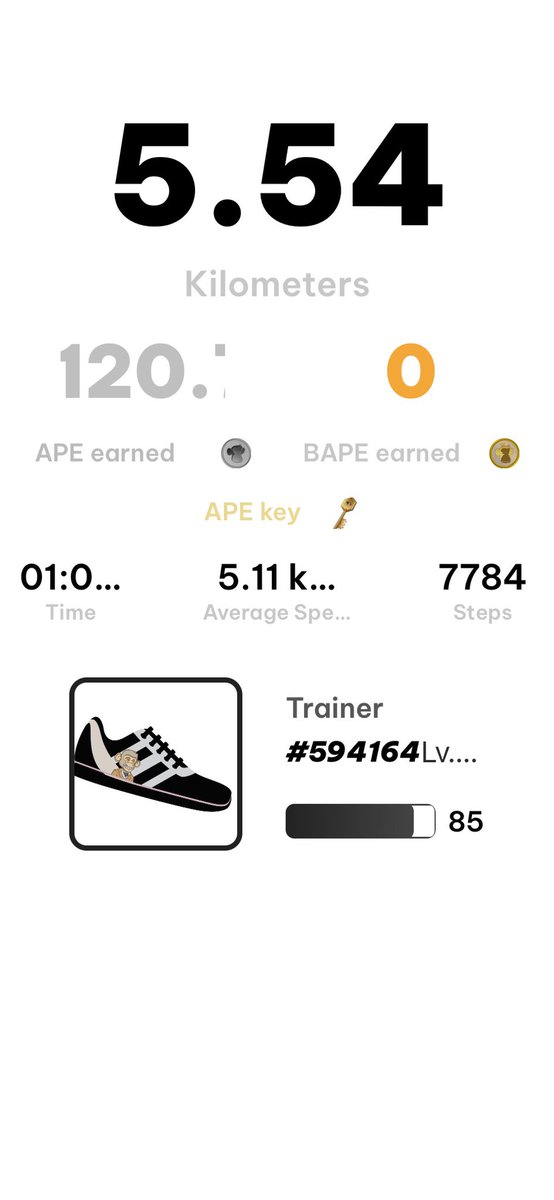 #APEmove
⚡️エネルギー13
💰報酬120.75APE
👟リペア22.2APE
🐒ペットearn358BAPE

ペットのフロアがめちゃくちゃ上がってる気がするー😵
倍くらいになってませんか？😵