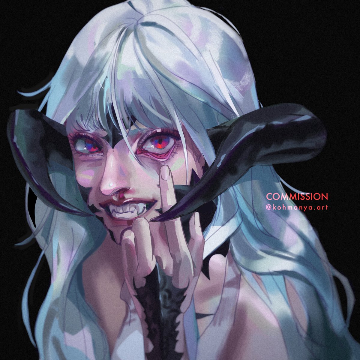 1girl au ra solo horns long hair scales red eyes  illustration images