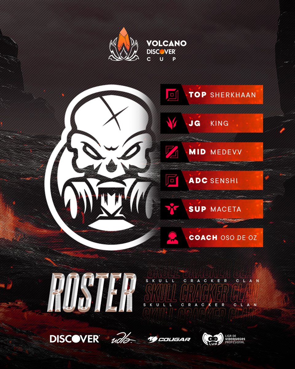 A partir craneos vienen los de <a href="/Skullcrackerec/">Skull Cracker Clan</a> a esta #VolcanoDiscoverCup 💀💥

¡Se ve muy bien su roster y ya veremos cómo les va!

#VolcanoDiscoverLeague