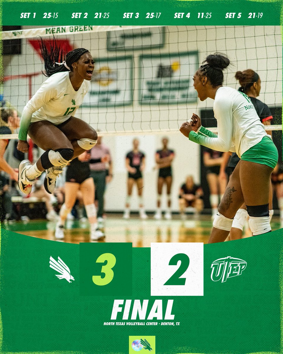 𝐓𝐇𝐈𝐒 𝐓𝐄𝐀𝐌

North Texas win in five-sets over UTEP!

#LightTheTower 🟢 | #GMG 🦅