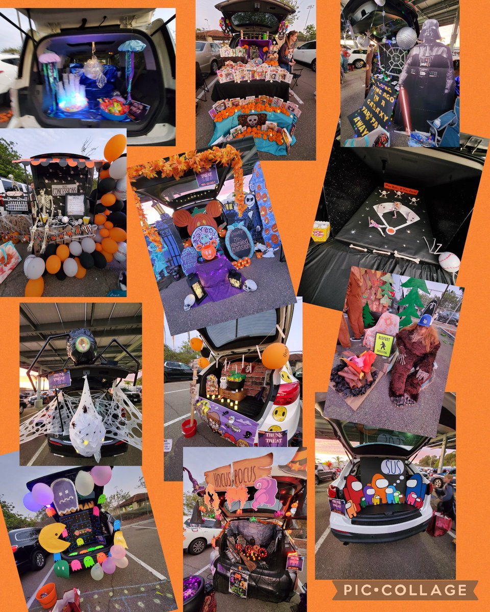 Our second annual Trunk or Treat! Wow! Our families went all out with decorations. These cars are AMAZING!!! 🎃🖤🧡🐬#golakedolphins #community #Halloween