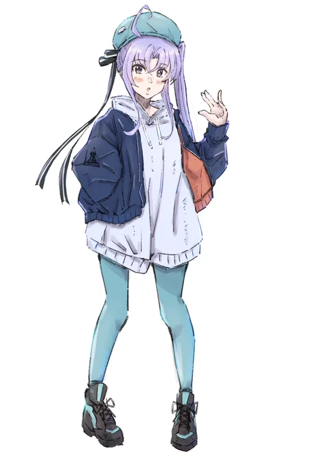 『提督ちょっとカッコいいかも・・・、ハッ、な、なんでもない・・・かも(;'∀')』#秋津洲#艦これ版真剣お絵描き60分一本勝負_20221028秋津洲ちゃんのラフなお出かけmodeです!提督とデートのようですが、想いがつい言葉に・・・? 