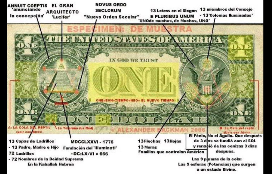 PSYCOCIENCIA's tweet photo. 💵 La lconografía Reptil Kabalistica escondida en el billete de 1 #Dolar, creado el 1 de mayo de 1776 ( Dia del Trabajo ), el mismo dia que la secta #lluminati 🔺

👀 Al otro lado la lechuza escondida del culto antiguo a Moloch 🦉

#Agenda2030 #viral #NWO #Biden #Putin #ELONMUSK https://t.co/Isqy8EKxwH