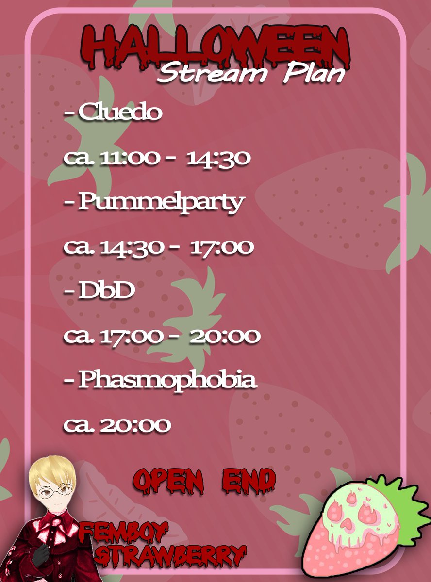 StrawberryFemb1's tweet image. Big Event happening on Halloween:
i do a big Halloween stream with a lot of multiplayer games, everyone can join, so just tell me in Twitch Chat that you want to join and we will start a new match/round some games are limited with players so we swap :)