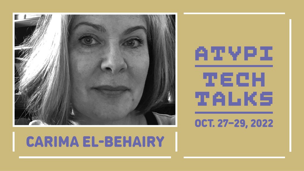 ATypI's tweet image. A designer, entrepreneur, arts administrator, and mom from Buffalo, New York, @Carima El-Behairy is a friend to carousel creatures, dogs, and cats needing love. She’s one of the smart, kind moderators for #ATypITechTalks 2022, Oct. 27–29. Tickets: events.bizzabo.com/389534