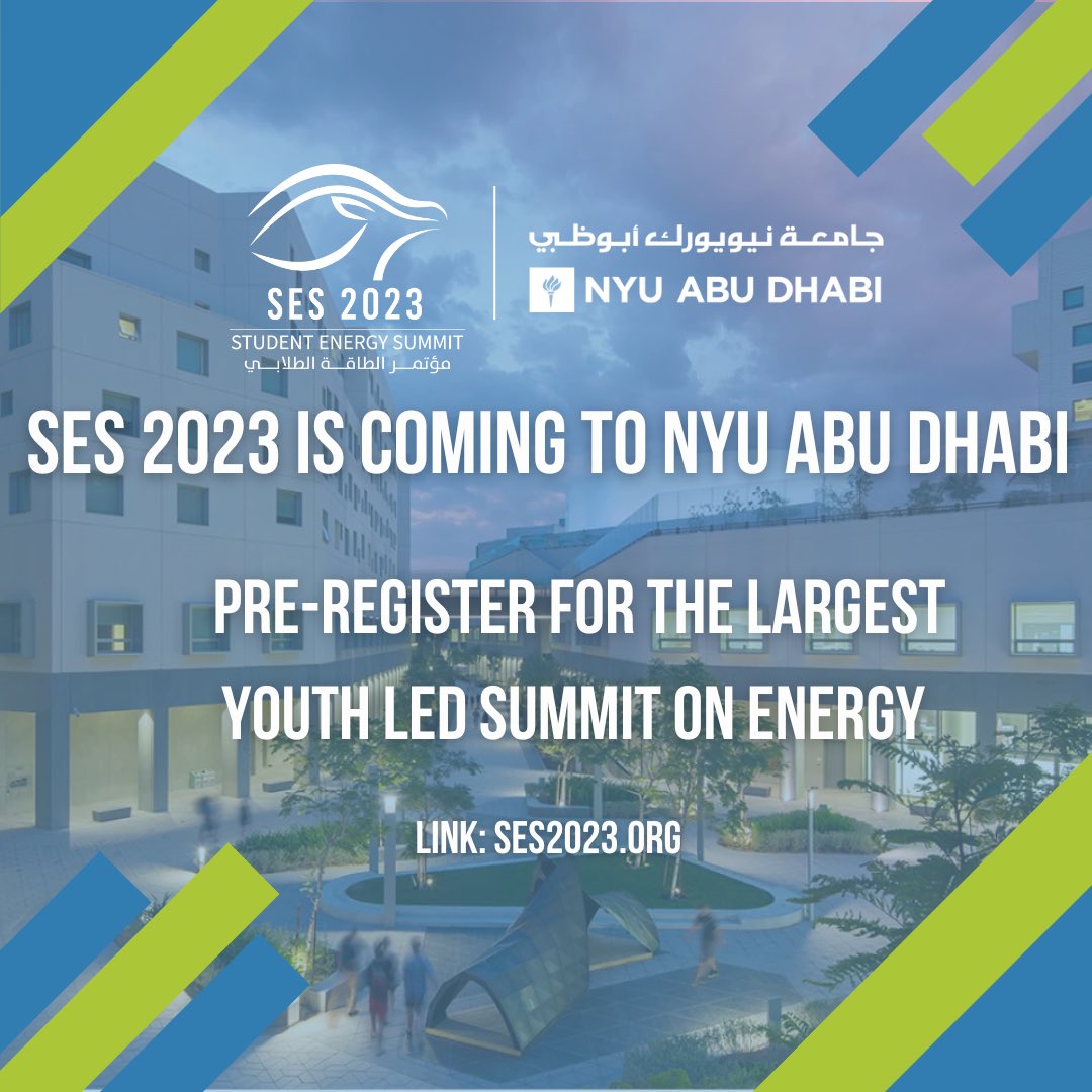 📣 Event alert! The Student Energy Summit 2023 is hosted by NYU Abu Dhabi (conveniently its taking place right before COP28). In 2019 SES gathered 650 young people from more than 100 countries! Read more and pre-register for SES 2023 here: ses2023.org #SES2023