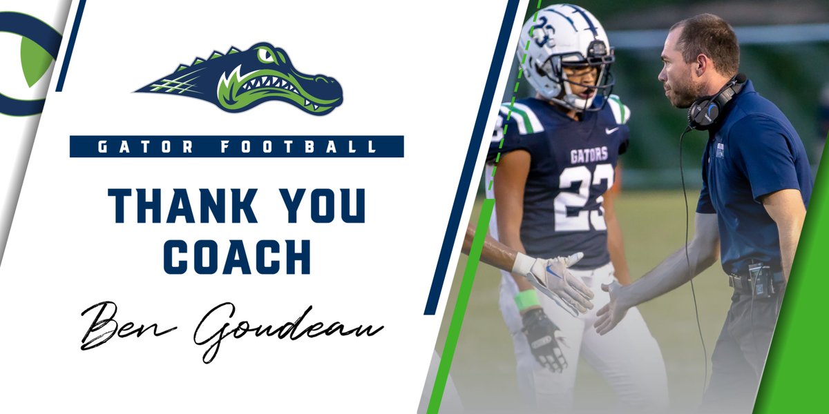 G_L_ATHLETICS's tweet photo. Green Level Athletics Thanks Coach Ben Goudeau For Helping Us Lay An Incredible Foundation For Our Football Program ~ We Wish You All The Best In Your Future Endeavors, You Will Be Missed. #OnceAGatorAlwaysAGator https://t.co/qJvJeq9Nmi