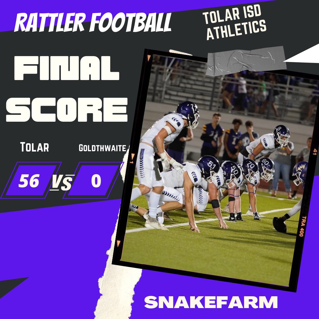 RattlerRecruits's tweet photo. Your Tolar Rattlers are DISTRICT CHAMPS!!!! Tonight’s win against the Goldthwaite Eagles makes the football team district champs of AA Region 2 District 5!! Great job fellas!!!! 🟣💪 https://t.co/OyMxpWlrOC