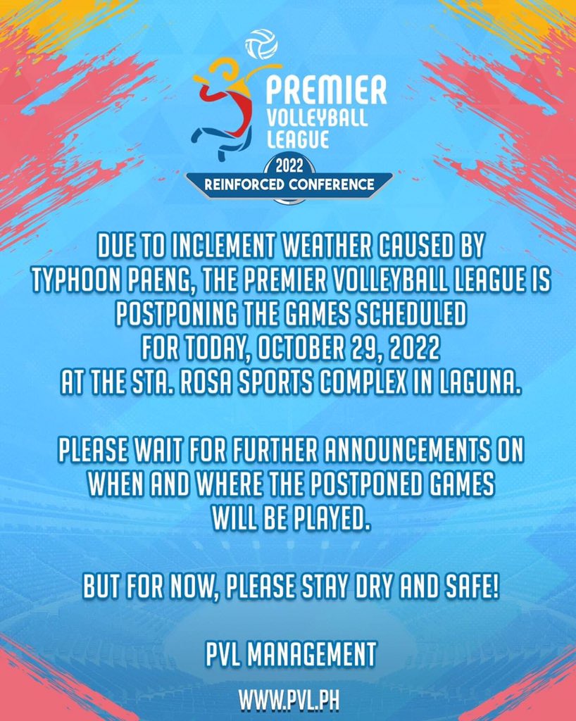 pvlph's tweet photo. Today matches postponed!#vleague2022 https://t.co/vagW4w34FX