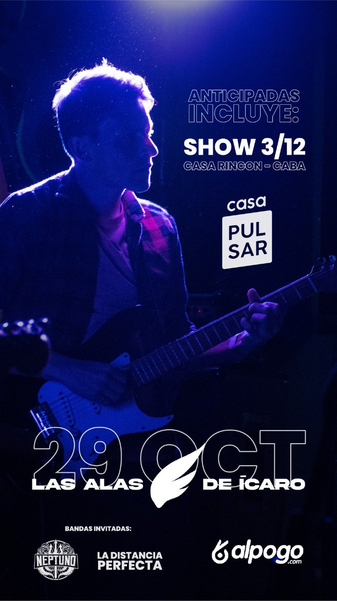MAÑANA SABADO 20 HS 
<a href="/LasAlasde_Icaro/">Las Alas de Ícaro</a> 
<a href="/CasaPulsar/">Casa Pulsar</a> 
<a href="/alpogotickets/">Alpogo</a>
