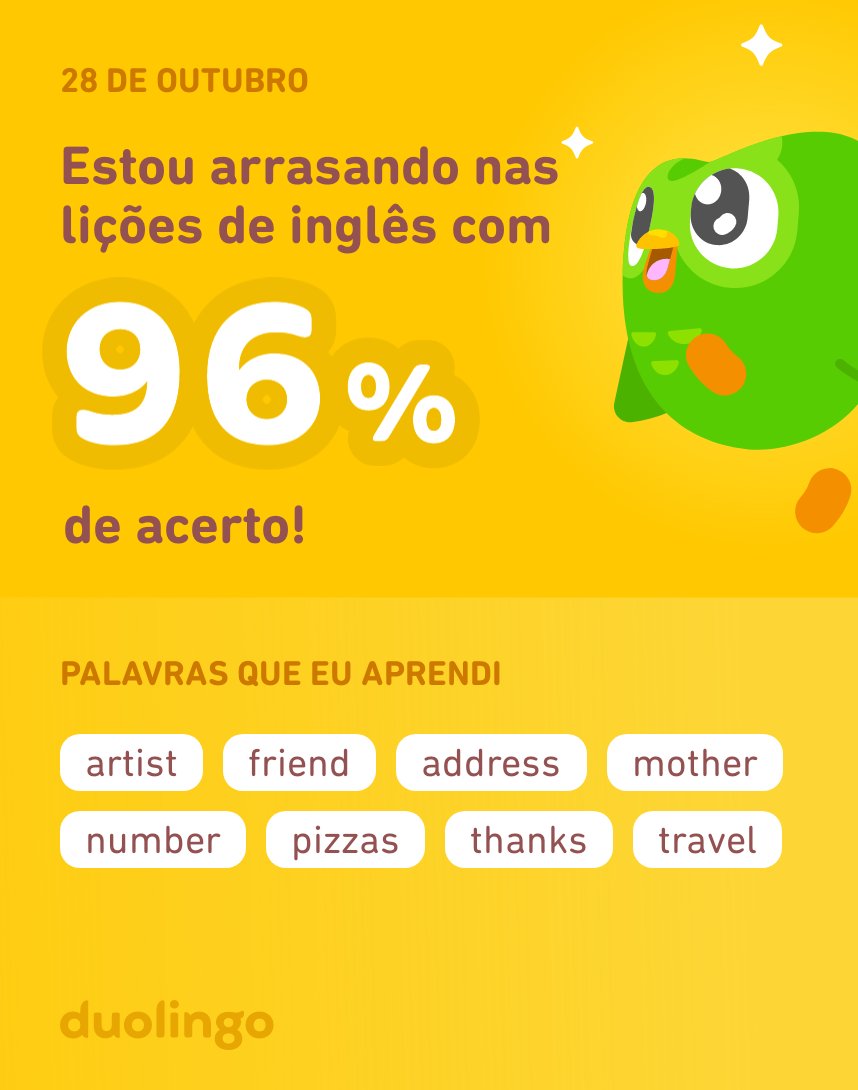 Aline_LH44's tweet photo. Estou aprendendo inglês no Duolingo! É grátis, divertido e eficaz. https://t.co/kN0L9nGutD
