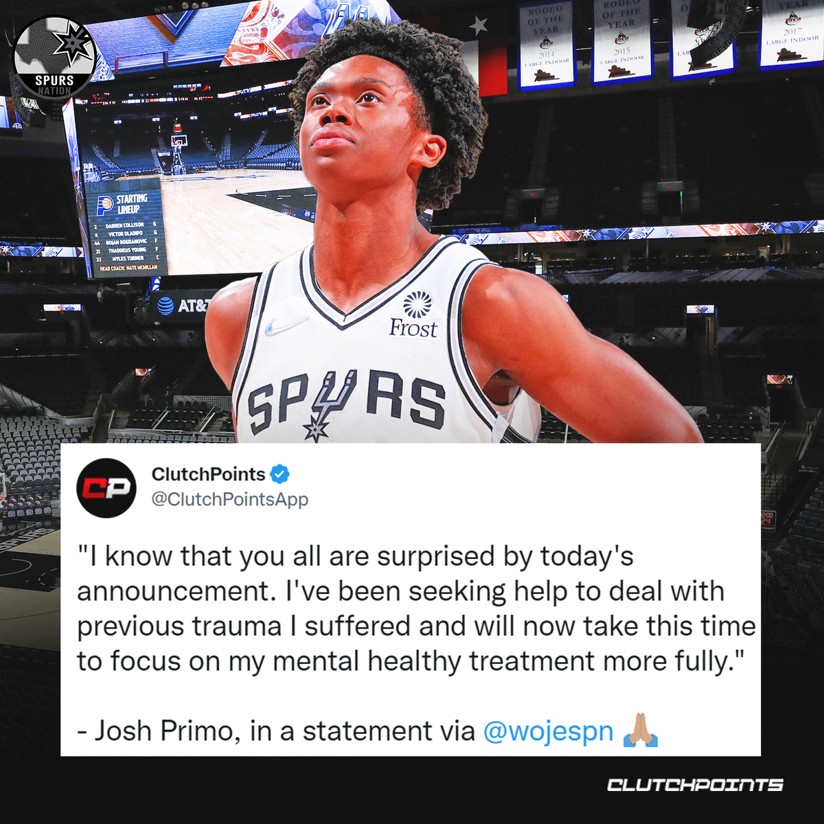 Mental Health is just as important as Physical Health.🗣️ 
We're hoping Josh Primo gets the help he needs 🙏 We'll be waiting for his comeback in the NBA!