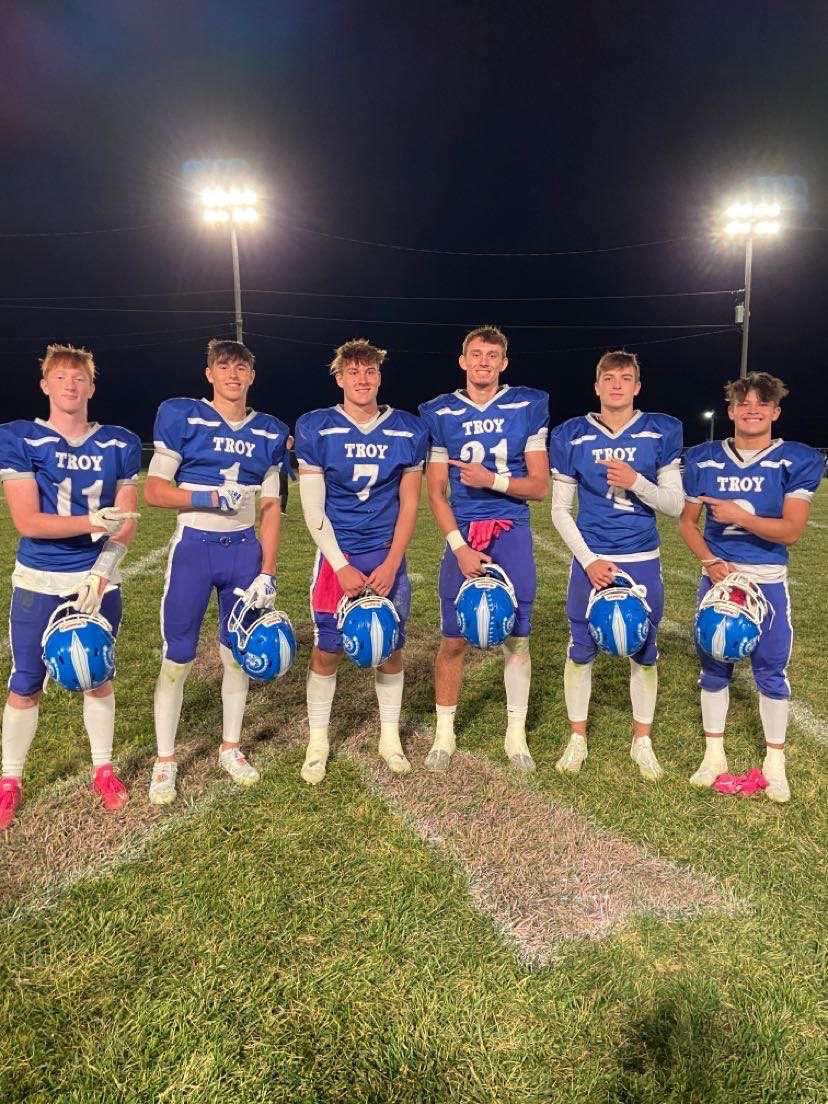 Reagan Hartman of 1A Troy threw six touchdowns to five different receivers in first half. Final score 59-14 vs Mission Valley. Has been one of the best in 1A this season as well as big time receivers in Jerrit Norris (multiple sport all state) &amp; Boden Benitz. #sportsinkansas