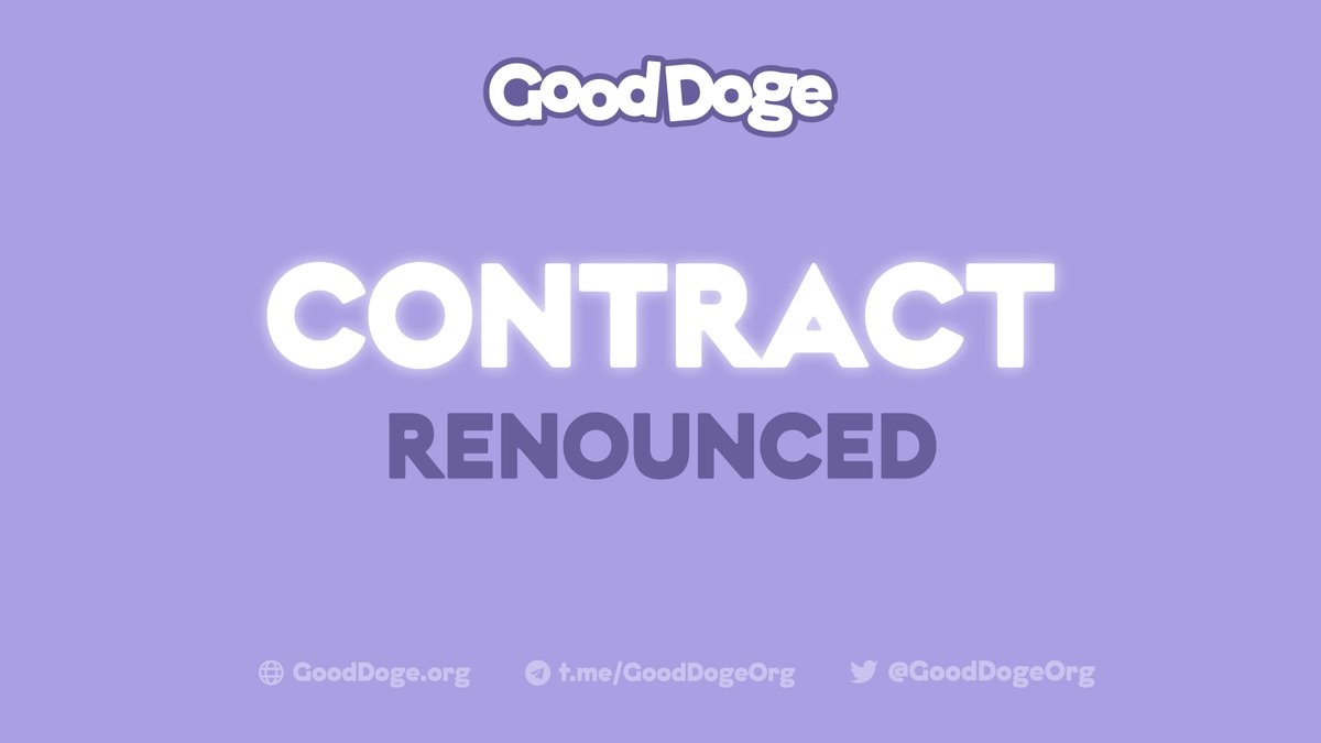 We have renounced both our #Dogechain + ETH contracts!
#GoodDogeOrg 🍖 $TREAT is now a free dog so trade away with more confidence 🐶

Details have been updated on our White Paper &amp; Roadmap
gooddoge.medium.com

More exciting news to be announced thru the end of the month 💜