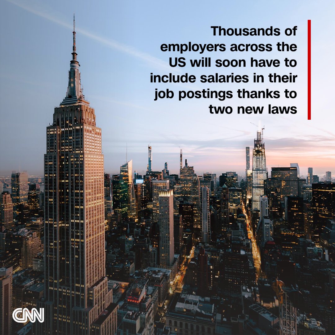 CNN's tweet photo. Many companies still do not advertise what they pay up front. Two new laws that will soon take effect in New York and California could have the biggest impact yet on employers and job seekers across the country. https://t.co/MIzDBmK37a https://t.co/WHFEon2BvB