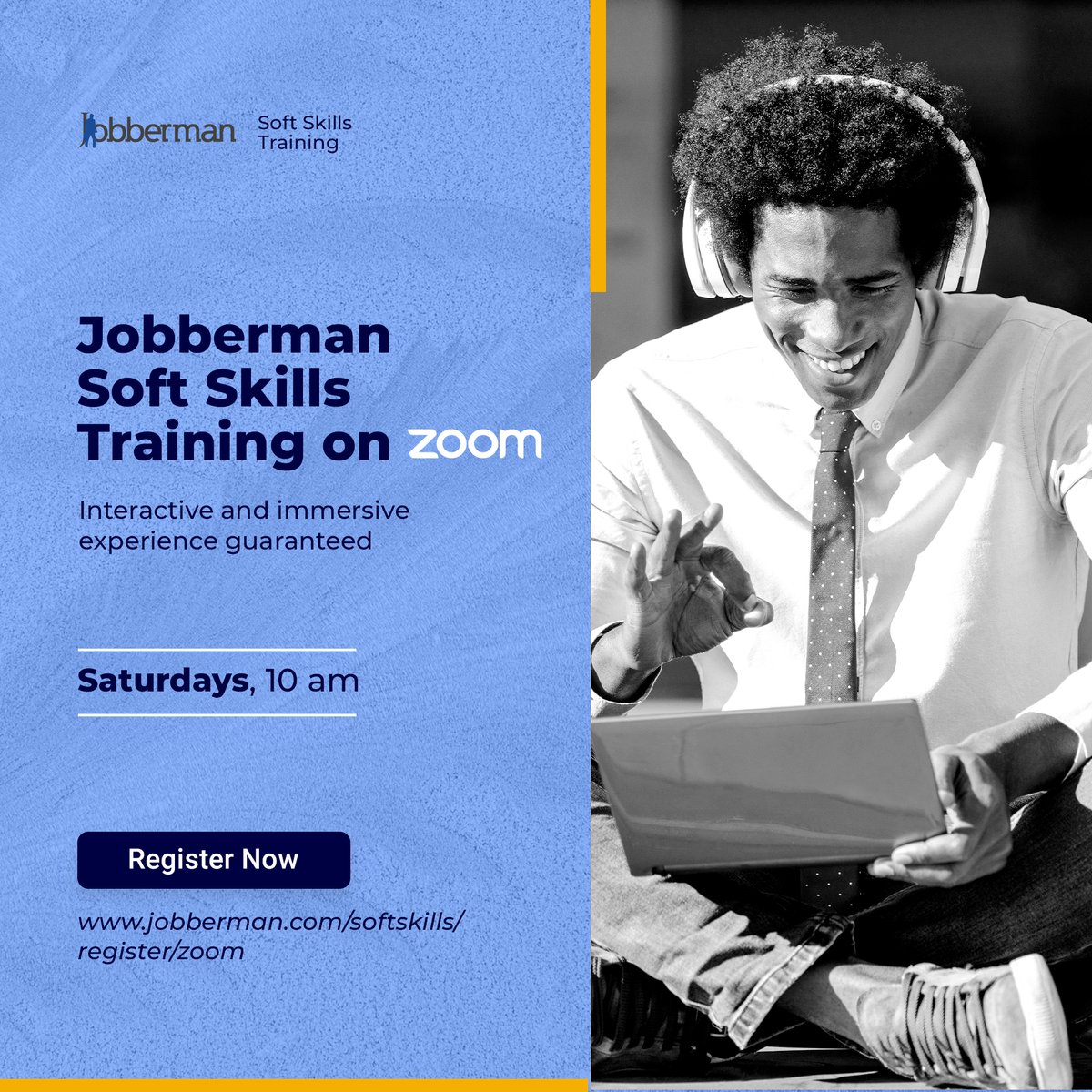 Jobbermandotcom's tweet image. An Interactive and immersive learning experience is guaranteed when you join the Jobberman Soft Skills Training on Zoom this Saturday!

Time: 10am
Register Now: fal.cn/3t9Jt

#JobbermanSoftSkillsTraining