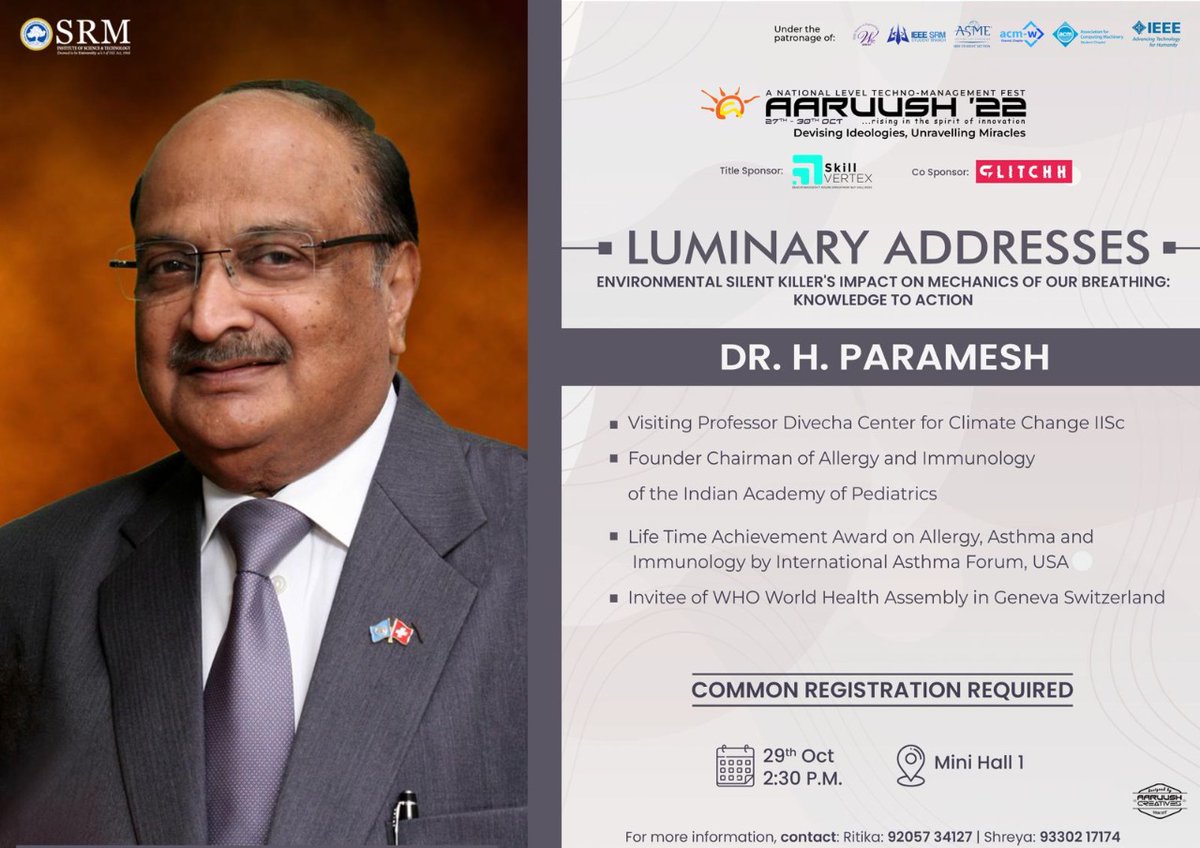 SRM_Univ's tweet photo. Team Aaruush brings to you a series of interactive and exciting Luminary Addresses that welcomes distinguished guests skilled in various fields. Get your common registrations done now to grab your chance to experience enthralling sessions.
#srmist #luminaryaddress #aaruush https://t.co/JQ3FXozAej