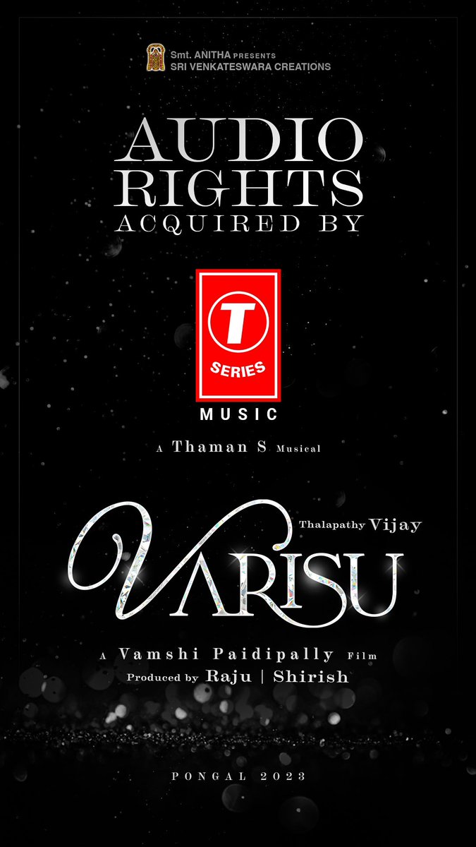 Happy to be associated with @TSeries to bring the music of #Varisu to you 🎵 #Thalapathy @actorvijay sir @directorvamshi @iamRashmika @MusicThaman #BhushanKumar #VarisuPongal