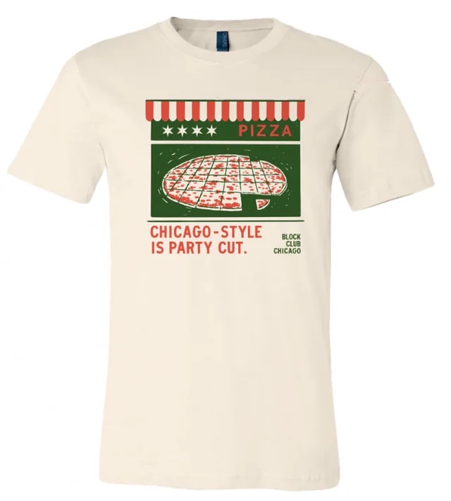 Party-cut? Tavern style? Whatever you call it, to locals, this is the REAL Chicago-style pizza. Support local news and look good doing it with one of our super-soft shirts designed by Chicago artist Ryan Duggan. 🍕 SHOP NOW: buff.ly/2KGSO87