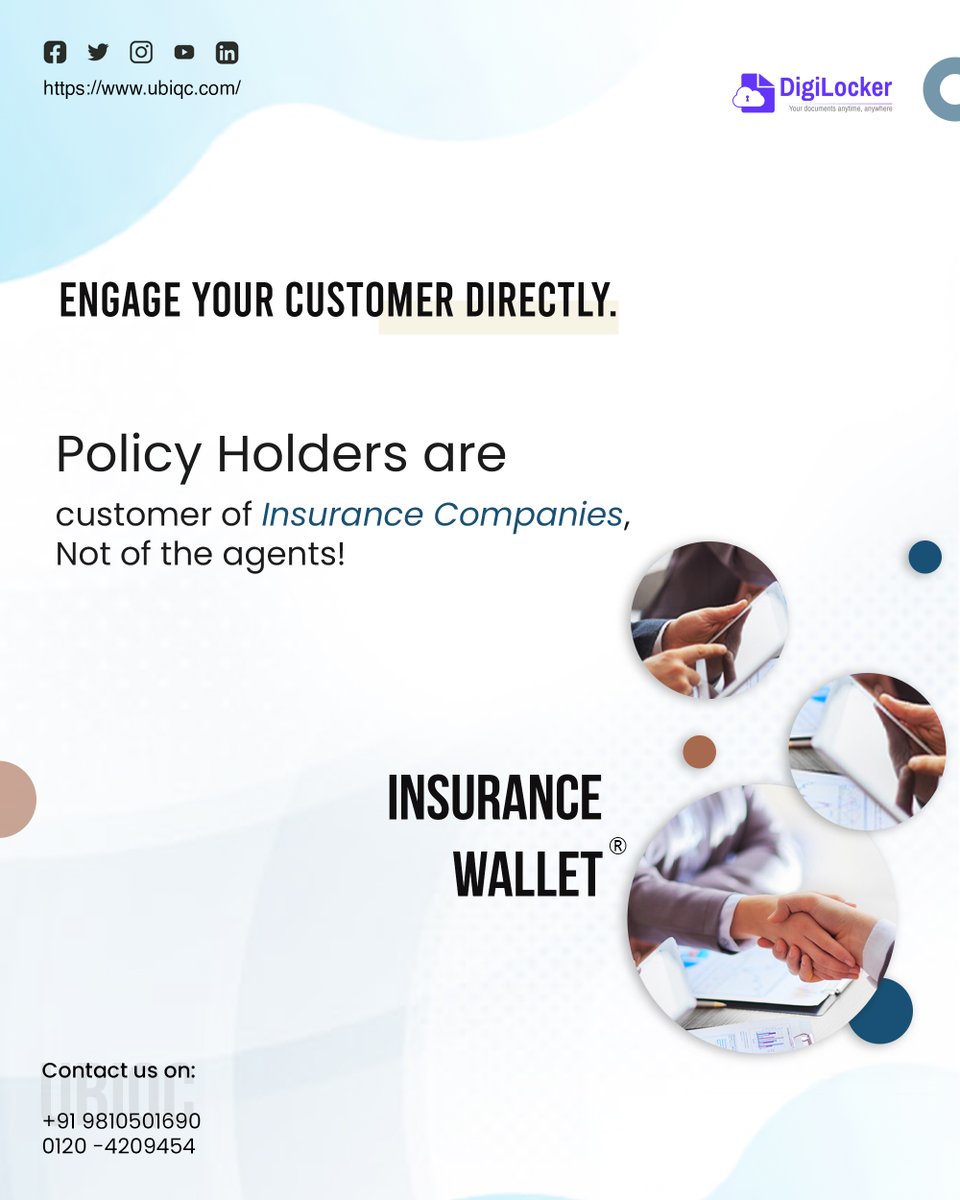 Ubiqc1's tweet photo. Engage your customer directly as they are your customer, not the agents.
Your Policyholders are your customers, engage them directly with Ubiqc Insurance Wallet.
#InsuranceWallet #besafe
#Digilocker #ubiqc #OneLifeOneApp #InsurTech #CustomerEngagement #CustomerRetention https://t.co/E8Cf5A8GkC