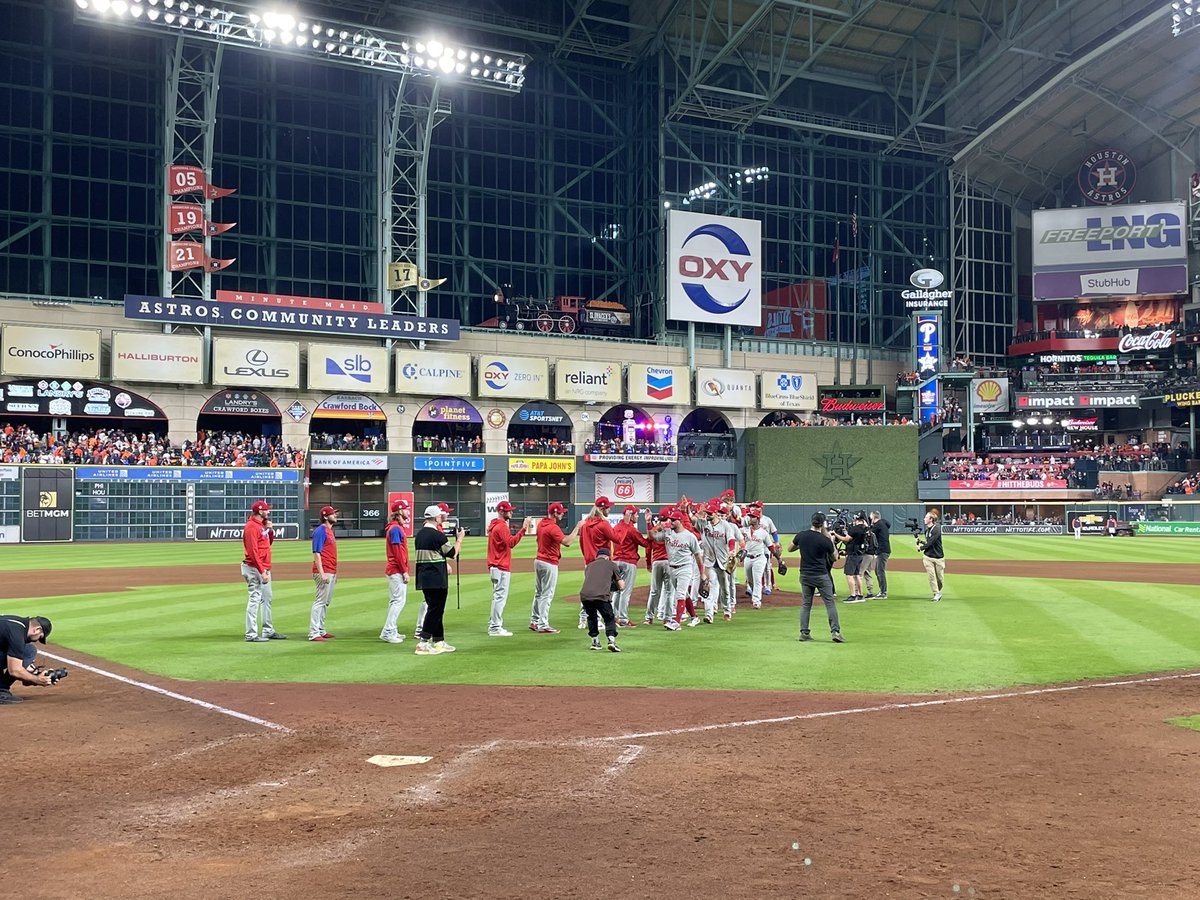 Phillies comeback from 5-0 deficit. Biggest comeback in Phils playoff history 

They have come from behind the last 3 postseason games

Phillies have won Game 1 on the road in all 4 playoff series