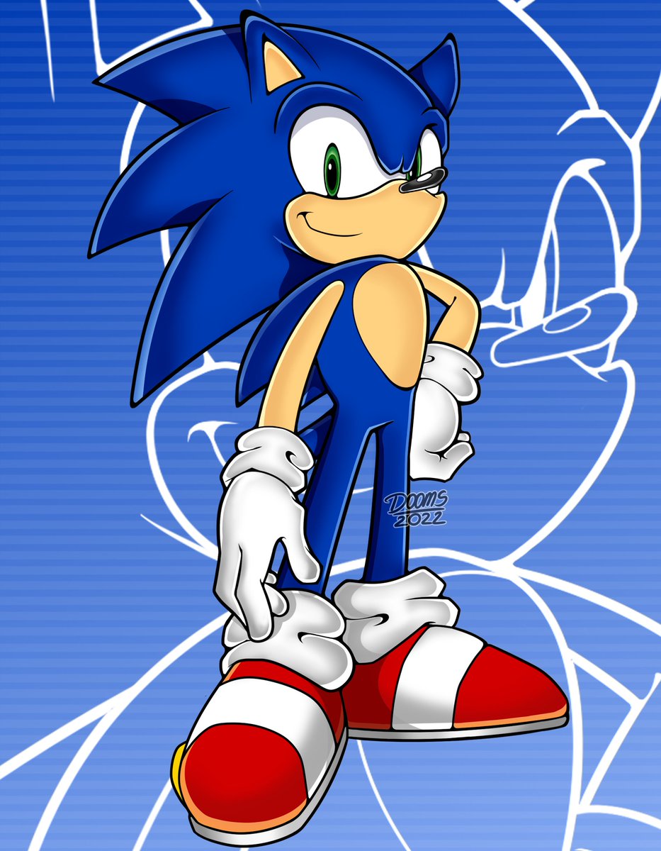 sonic the hedgehog 1boy male focus gloves solo green eyes smile white gloves  illustration images