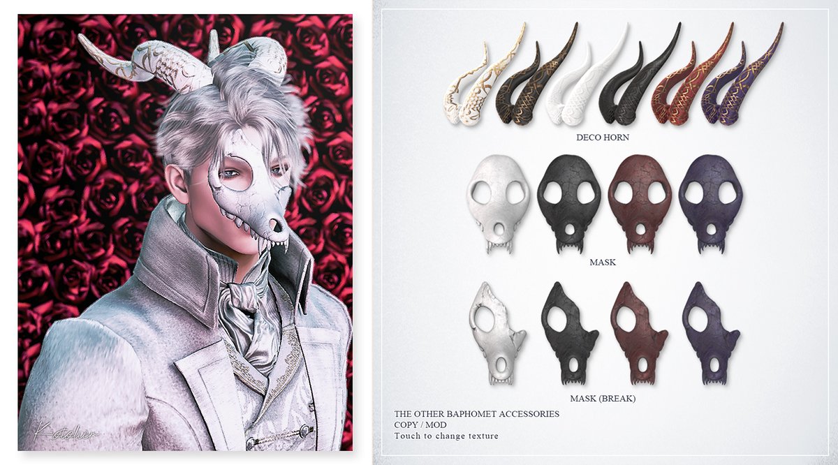 kotolier_SL's tweet photo. Kotolier new item @ TWS - 10.2022

Event 10/24 - 11/18

Kotolier . The Other Baphomet Head
https://t.co/59pGKDFWBC

Kotolier . The Other Mask / The Other Broken Mask / The Other Deco Horn
https://t.co/2UjXe8LppB

EventURL : https://t.co/sE3cBapoph

#SLJP #Secondlife #Kotolier https://t.co/UxN697R6kB
