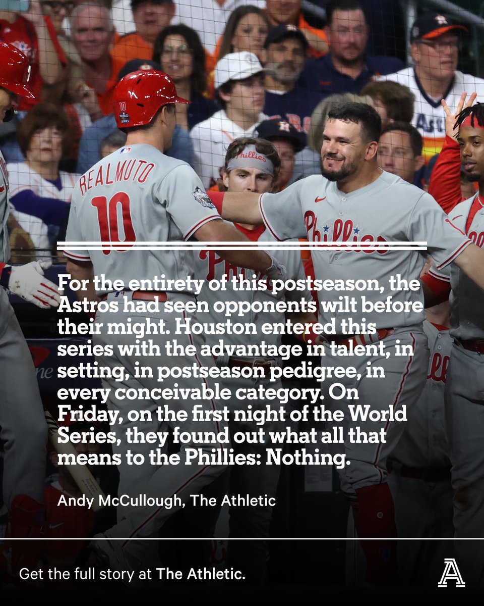 TheAthletic's tweet photo. To tangle with the 2022 Houston Astros was to meet a multi-faceted monster operating near the height of its powers.

Who would actually want to face them?

After 10 innings on Friday, we have an answer. 

The Phillies do.

✍️ @ByMcCullough 
https://t.co/XYvp6QveaT https://t.co/oD9MToHwXi