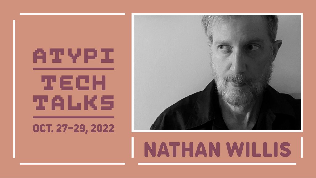 ATypI's tweet image. Nathan Willis is a type designer and Ph.D. candidate at the University of Reading researching algorithmic letter-fitting and automation. @n8willis is part of the super team that will explore automated kerning + spacing at #ATypITechTalks 2022, Oct. 27–29. events.bizzabo.com/389534/