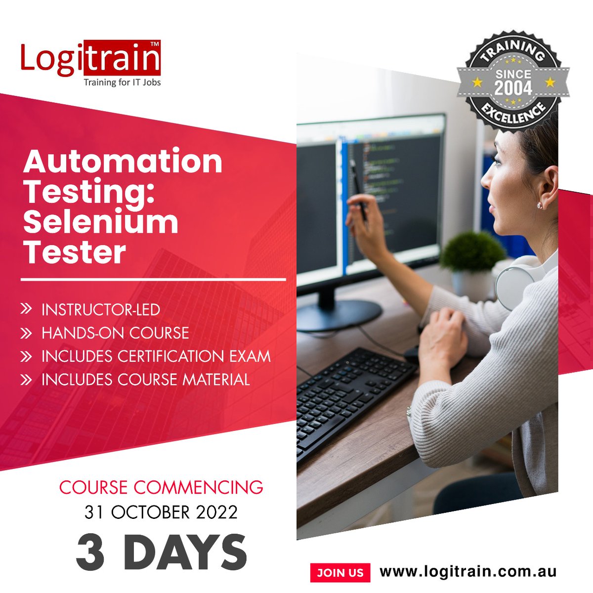 logitrain's tweet image. Selenium Tester Foundation Training
Starting from 31 Oct 2022 @ 09:30am to 5pm
Call/ WhatsApp: +61 1800 159 151
Email: info@logitrain.com.au
Visit us:logitrain.com.au/courses/softwa…
#ITILCourse #SeleniumTester #SeleniumTesterTraining #technology #networking #tech #ITIL #training #telecom