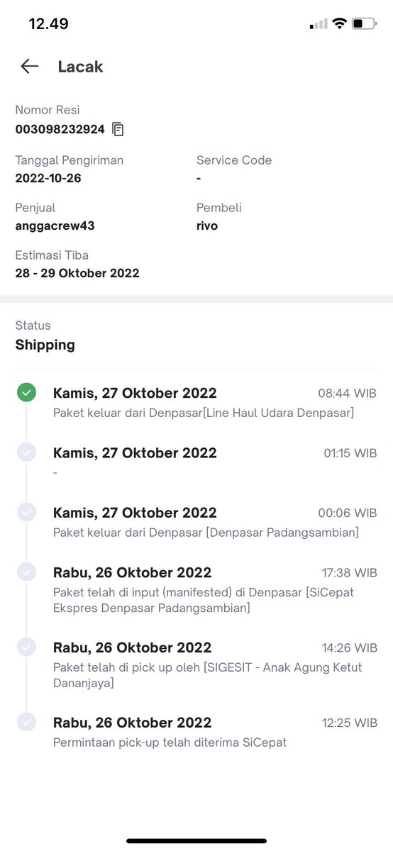 rivoandini's tweet photo. @sicepat_ekspres min tolong deh estimasi tiba 28-29 Oktober, tapi ini dr tgl 27 ga ada update lagi. Gimana sih? Barangnya mau dipake besok pagi. https://t.co/XuDvTWzDiy