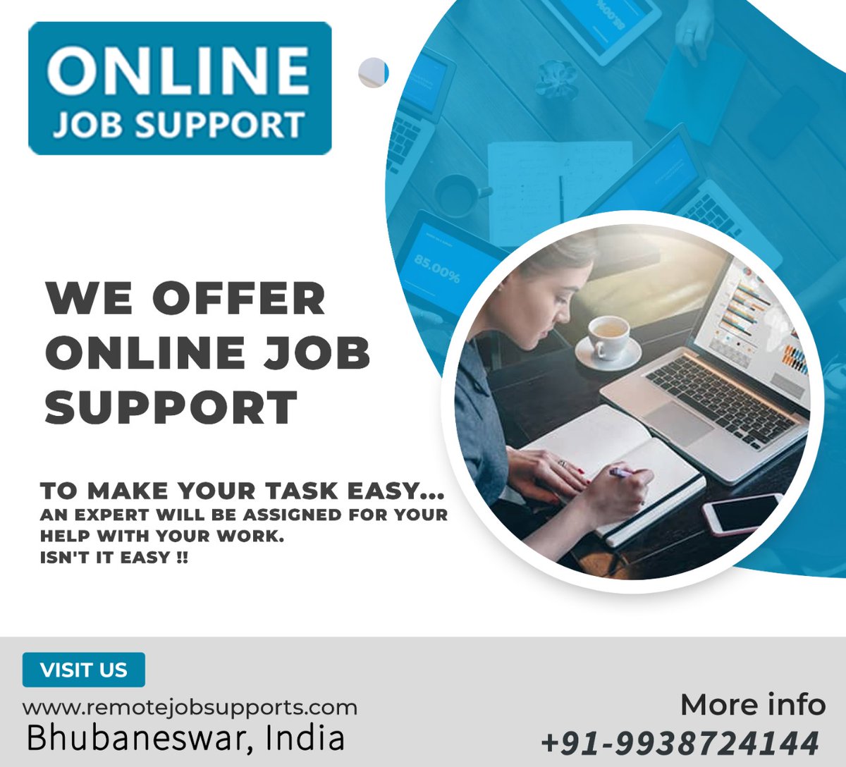 Remotejobsuppo1's tweet image. We offer Online Job Support
To make your Task Easy...
An Expert Will be Assigned For your Help With your Work.
Isn&apos;t It Easy !!
For More visit us (remotejobsupports.com)
or Contact us (+91 9938724144)
#onlinebusiness #onlinejobsupport #jobsupportservices #jobsupports