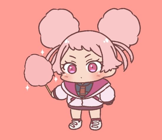1girl cotton candy solo pink hair double bun chibi jacket  illustration images