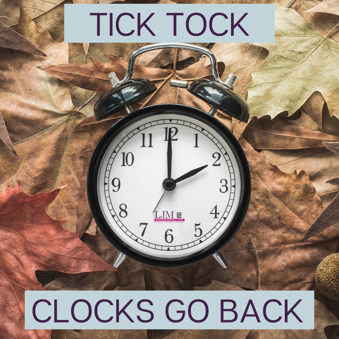 Don't forget that this weekend the clocks go back. An extra hour in bed, make the most of it! Time is precious!

#time #clocksgoback #ticktock #fall #autumn #bookkeeper #bookkeeping #crowlandbookkeeper #peterboroughbookkeeper #awardwinningbookkeeper #virtualbookkeeper