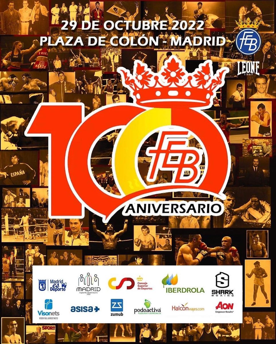 FEBOXEO1's tweet photo. CENTENARIO DE LA FEDERACIÓN ESPAÑOLA DE BOXEO

Recuerda que hoy puedes venir a celebrar con nosotros los actos de uno de los principales días del Centenario de la Federación Española de Boxeo.

Será en la madrileña Plaza de Colón a partir de las 16.00 horas. https://t.co/5eA6lsW00V