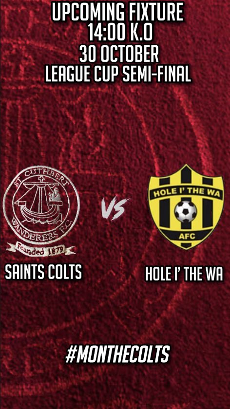 SaintColts's tweet photo. ⚽️Next Fixture
 
🏆League Cup Semi-Final 

🆚Hole I’ The Wa AFC

🏟️St.Mary’s Park, Kirkcudbright 

🕰️2pm K.O #monthecolts https://t.co/ecdyoL6R8j