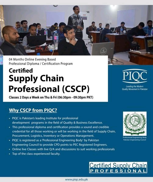 qualityatpiqc's tweet photo. LAHORE: PIQC is pleased to announce in "Certified Supply Chain Professional (CSCP)", starting from Nov 17, 2022. (In Shaa Allah). Classes 2-days a week on Thur&amp; Fri from 06:30 pm – 09:30 pm 
Email: training@piqc.edu.pk ✆Mob #+92 334-7472722 
Website:https://t.co/EurRfar9dx https://t.co/9GX79ObThj