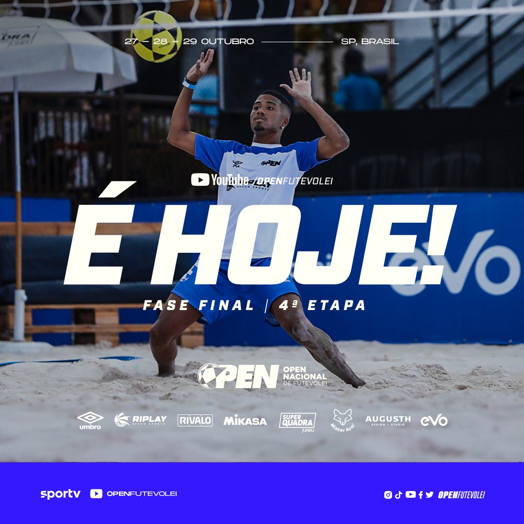openfutevolei's tweet photo. É HOJE! 🔥 Acompanhe a  fase final da 4ª etapa do Open Nacional de Futevôlei com todas as emoções das categorias Masculina e Feminina

Assista AO VIVO
09h |  https://t.co/jsa5klcND4 
13h | SporTV @sportv

THIS IS OPEN NACIONAL https://t.co/nzriLM6JDb