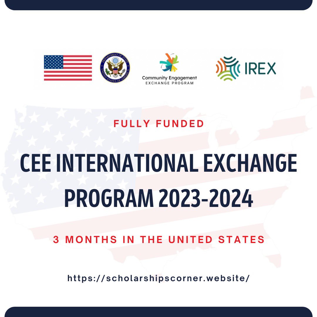 scholar_corner's tweet photo. CEE International Exchange Program in the USA 2023-24 | Fully Funded

Link: https://t.co/TFqttAdVn1

Deadline: November 30, 2022. 

#ScholarshipsCorner #CEE #CommunityEngagementExchange #ExchangesAre #exchangeprogram #leadershipprogram #culturalexchangeprogram #USA https://t.co/3AGdztdohj