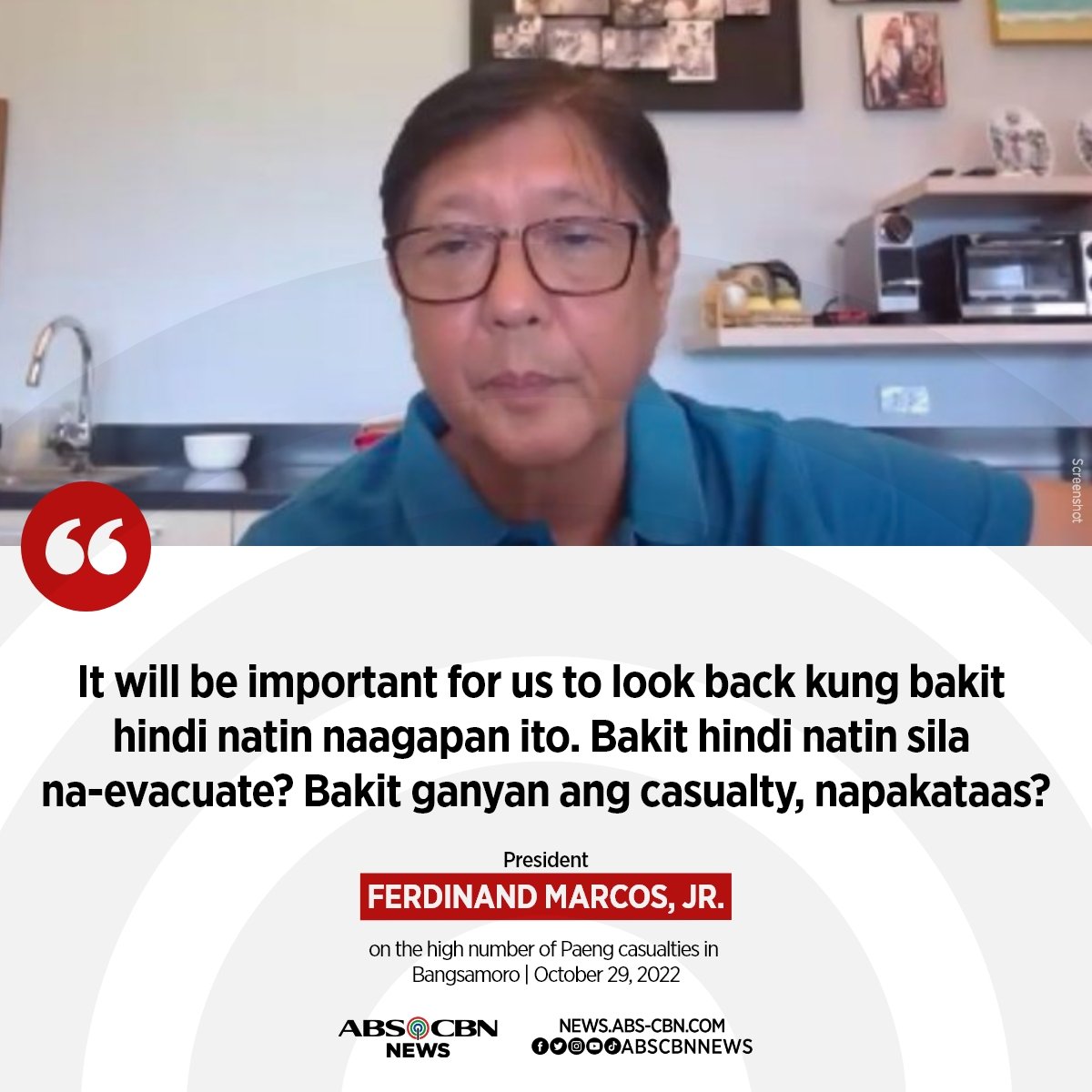 AlfredoGenom's tweet photo. PBBM: "It will be important for us to look back kung bakit hindi natin naagapan ito. Bakit napakataas ng (40+) casualties?" 

Noy: "4,000? Stop counting." https://t.co/0xCXn8Qn1v