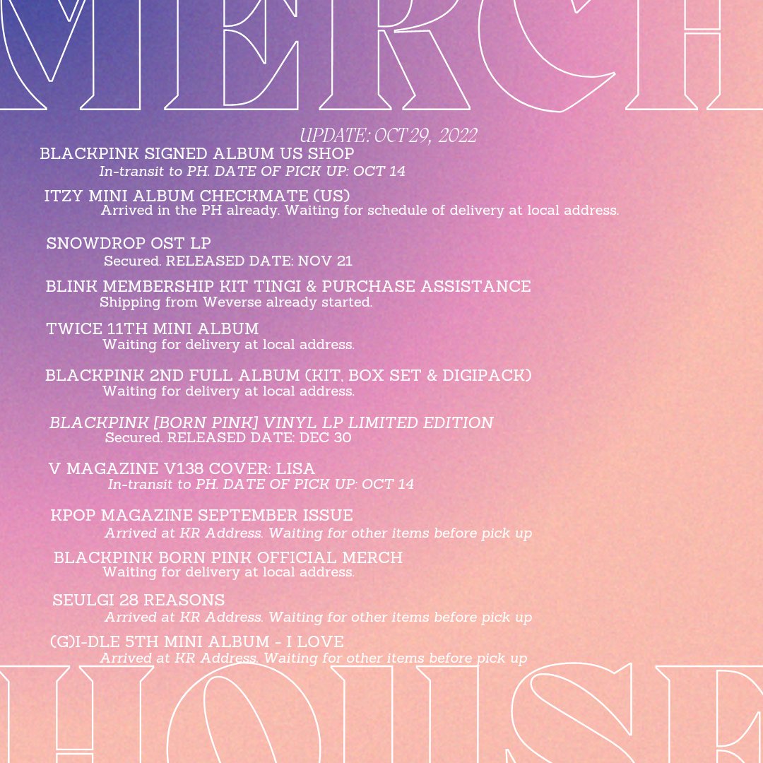MerchHouse_'s tweet photo. #MerchHouseUpdates
Nadelay po ang supposedly delivery today ng 2 jumbo boxes because of typhoon. Kindly read below for the list of included items π€
Also, nagstart na po magship ng Membership Kit si Weverse, check your Weverse Shop Acc and dm us the TN π€
Keep safe Fam! https://t.co/uldHq5Mtio