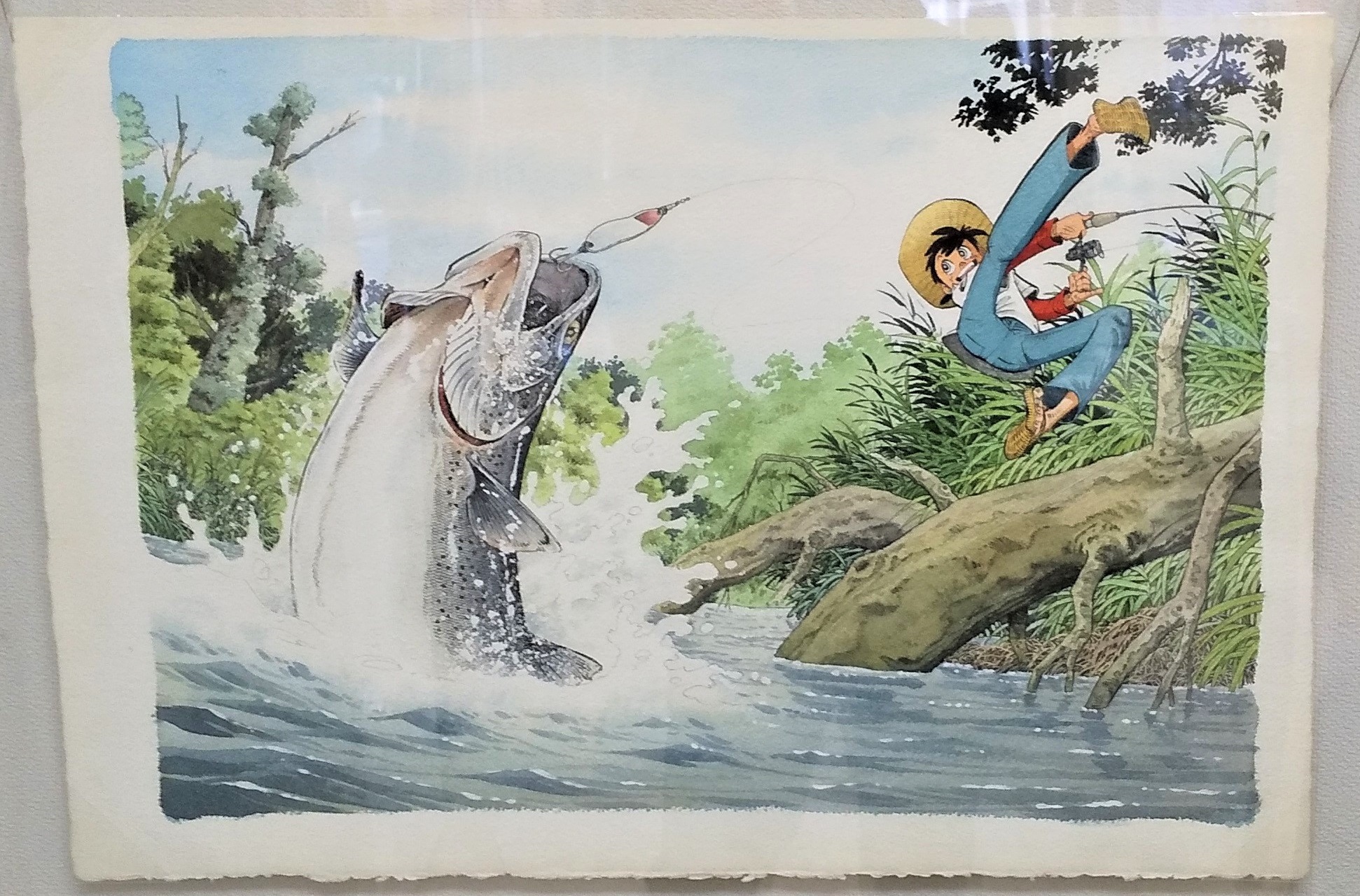 美品 矢口高雄サイン入り【落ち鮎釣り】レフグラフファイン版画 美品 矢口