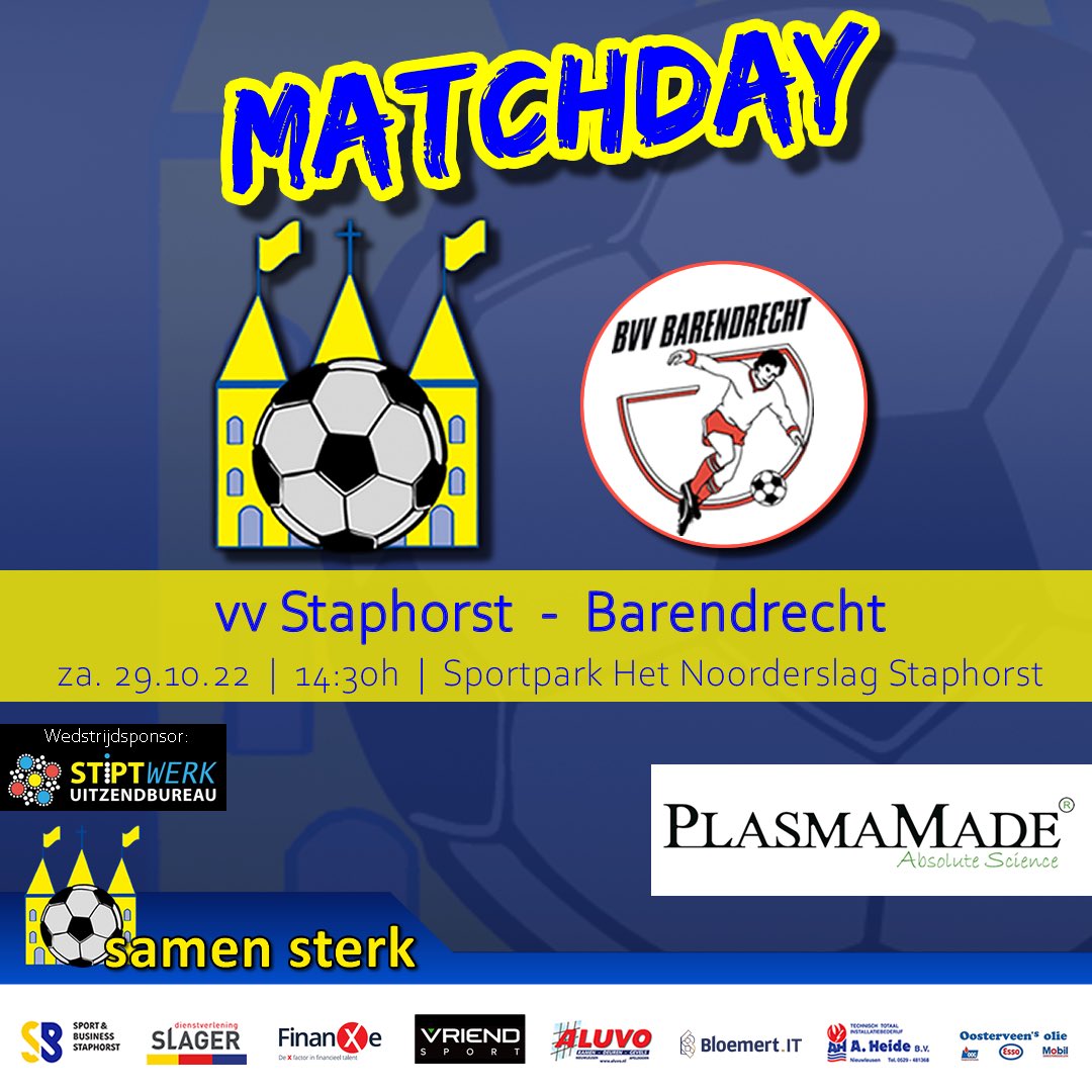 vvstaphorst's tweet photo. ๐ก๐ต ๐๐'๐ ๐ ๐ฎ๐๐ฐ๐ต๐ฑ๐ฎ๐! โฝ๏ธ
โฝ๏ธ vv Staphorst - @bvvbarendrecht
๐ 3e Divisie A.
๐ Aanvang 14:30u
๐ Sportpark Het Noorderslag
๐ฒ #stabar https://t.co/8zAcIyELxN