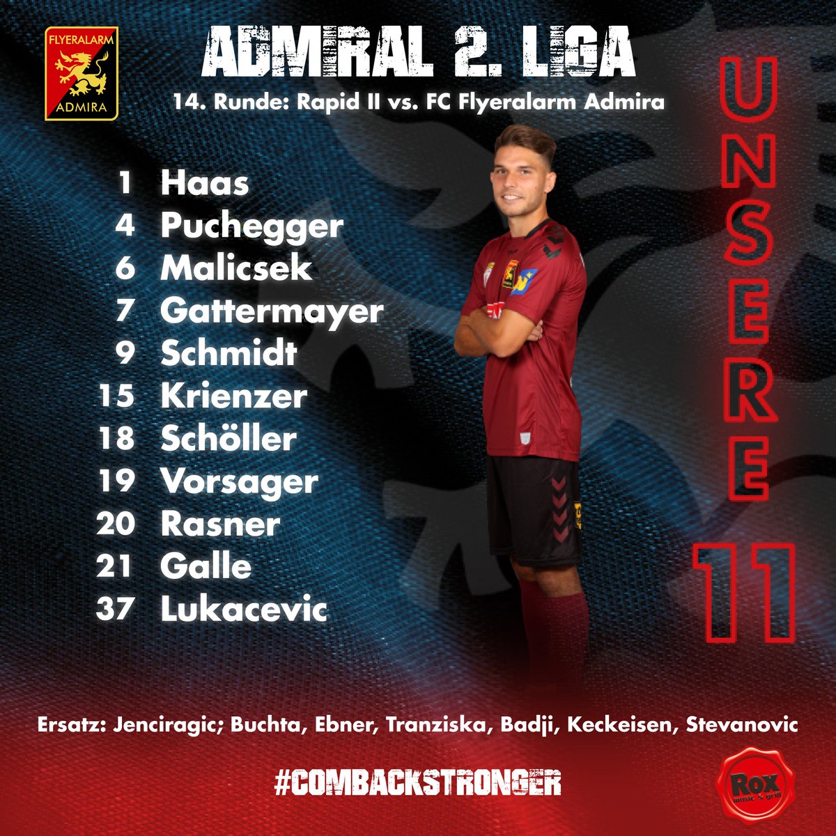 FCAdmiraWacker's tweet photo. Unsere Startelf gegen Rapid II! 1⃣1⃣🙌 #ligazwa #admira #scradm #admiralligazwa #comebackstronger https://t.co/dSNWBwCX3T