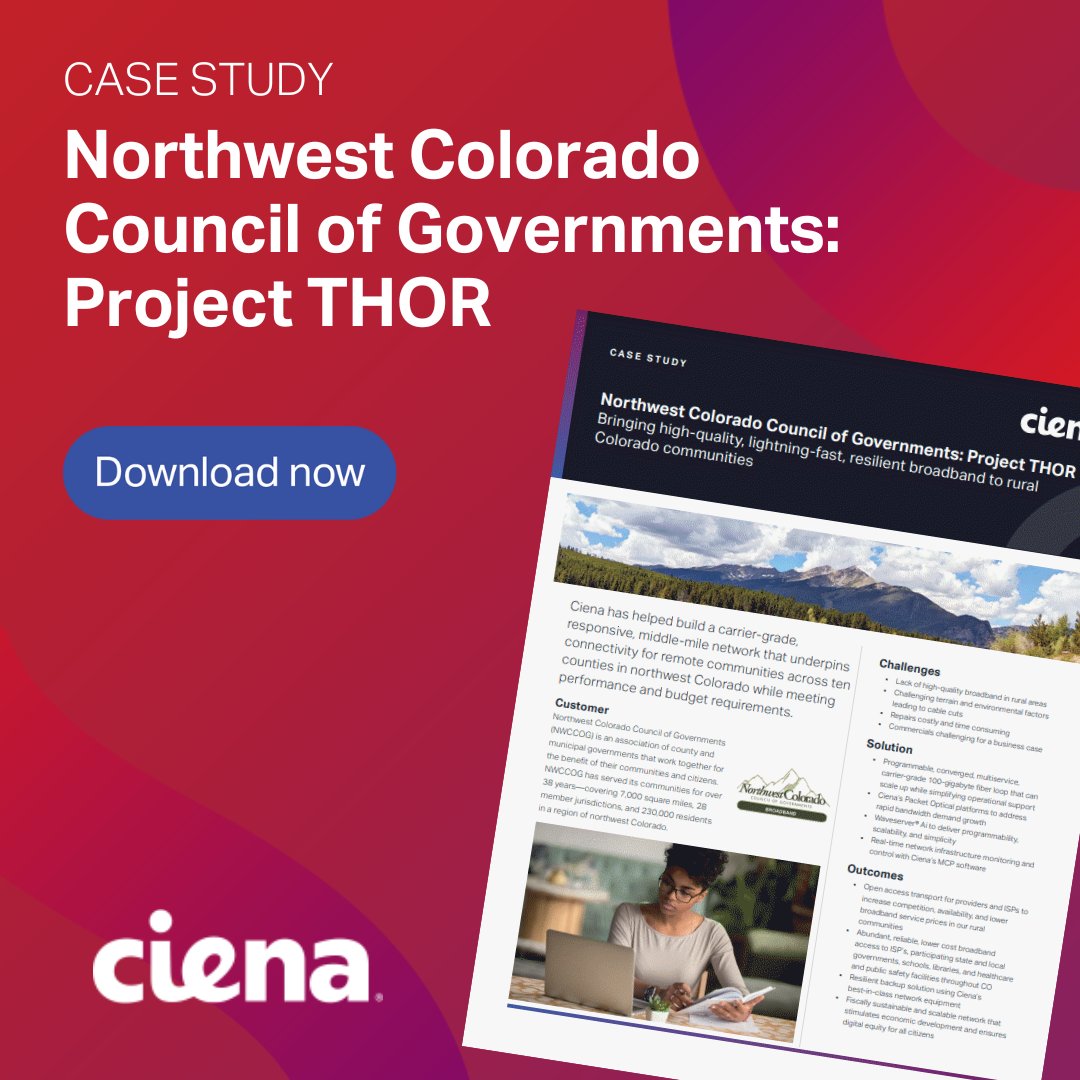 tobymcd's tweet photo. Learn how NWCCOG took the first step for digital equity by developing and funding Project THOR, a middle-mile network establishing carrier-class connectivity using Ciena’s backbone equipment.  https://t.co/KKZxNZYNYb https://t.co/0D1y3CMqLd