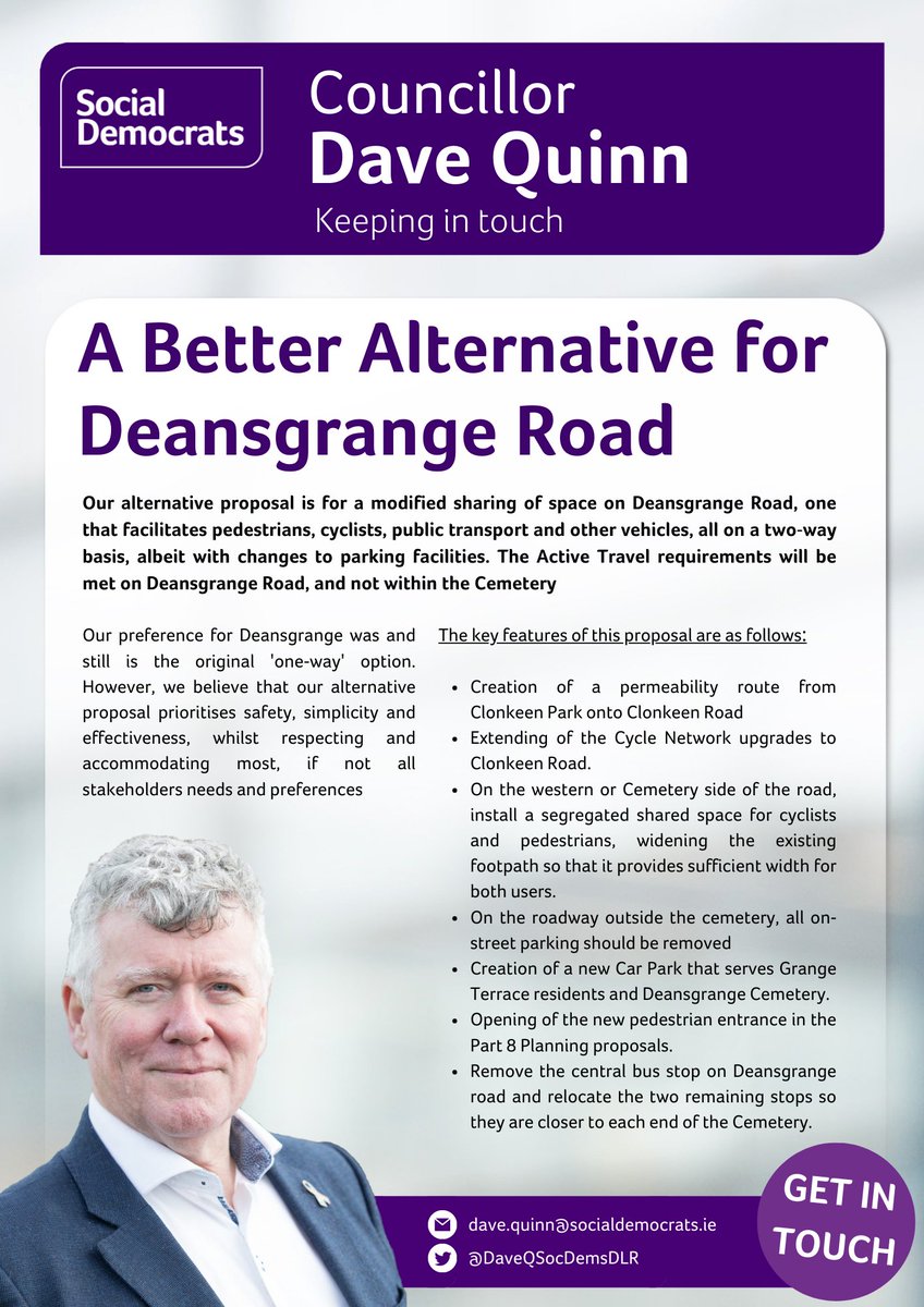 SocDemsDL's tweet image. 1/5 The consultation period for the Part 8 Planning in Deansgrange ended this week. @SocDemsDL along with @DaveQSocDemsDLR made our submission for an alternative solution that avoids running the Active Travel Route through the Cemetery &amp;amp; retains two-way traffic on the road.