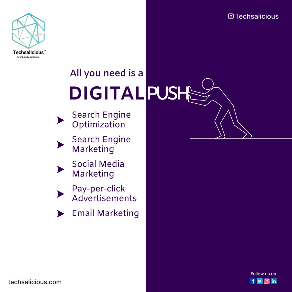 Techsalicious's tweet photo. Digital Push is a modern-day marketing tool which helps you build your audience, create content and expand your presence in the world of new technology.  With our unique platform, you can run campaigns across various social media platforms.

#digitalmarketing #marketing https://t.co/N3gQ23Fj56