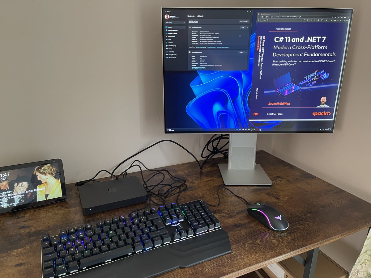 markjprice's tweet photo. Unboxing and setting up the new Windows Dev Kit 2023. It works well with this 3:2 monitor (3840 x 2560). Super nice for checking the final PDFs of my book for typos. Thanks to the production team at @PacktPublishing!
#dotnet #dotnet7 #windowsdevkit2023
https://t.co/5h3fKYEv7H https://t.co/Uz5Fa4jdUn