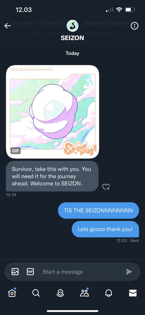 Just woke up and saw this in my dms, survivor’s check your DMs you may just have a cloud dropped to you 👀☁️ #SZN <a href="/SeizonNFT/">SEIZON</a> @mintyfingers_ thank you 🙏🏽